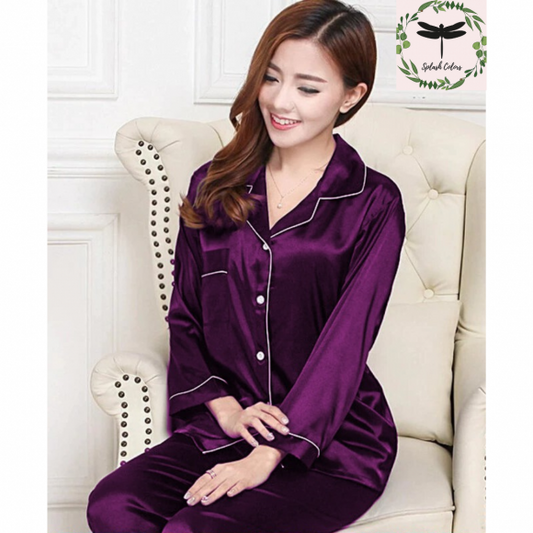 Women's Plain Soft Satin Night Suit Shirt and Pyjama Night Dress Free  Shipping | eBay